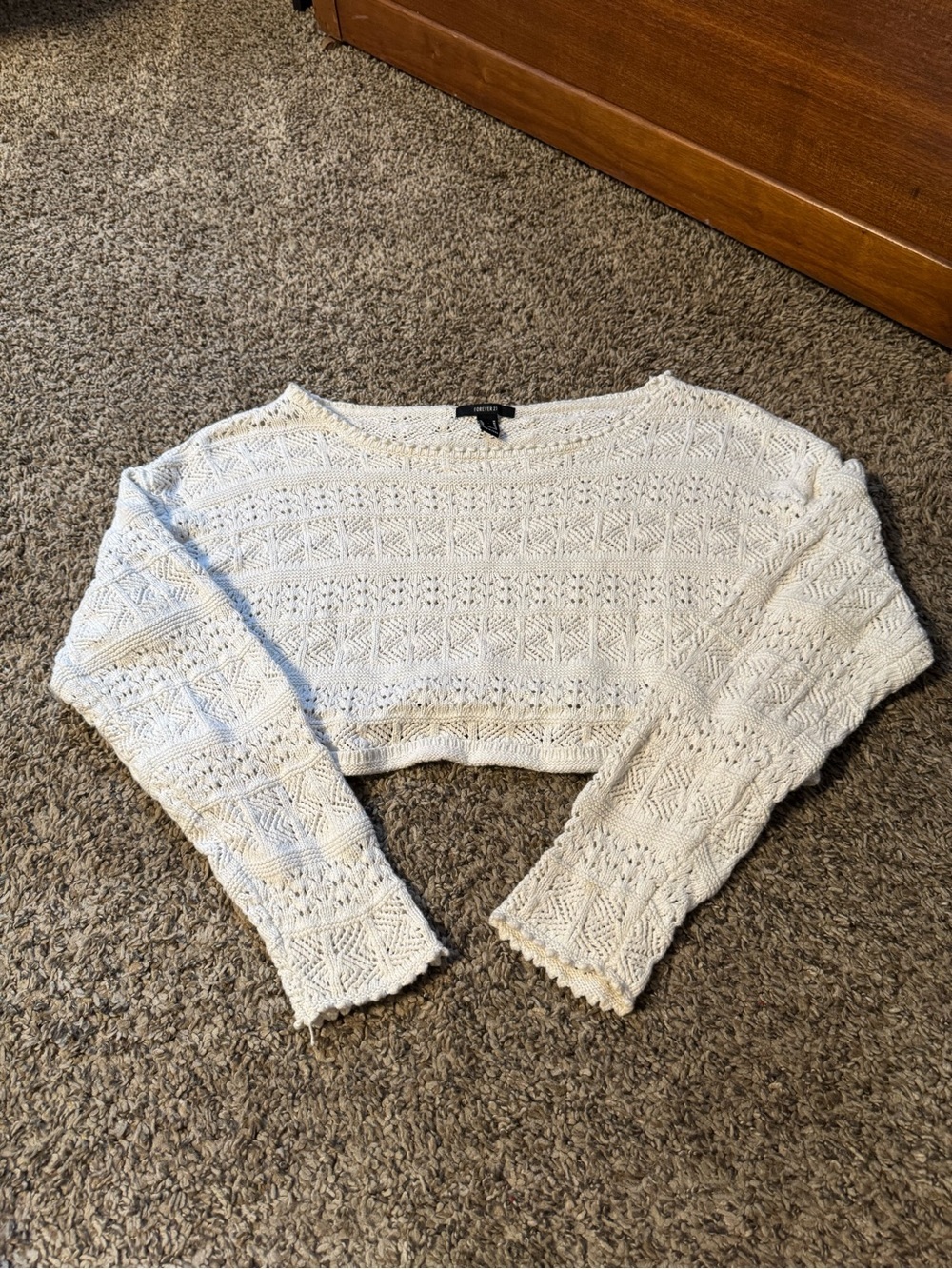 Forever 21 Cream Crochet Knit Scoop Neck Sweater